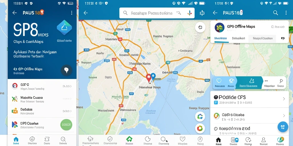 Antarmuka aplikasi PAUS188 yang menampilkan fungsi GPS Offline Maps.