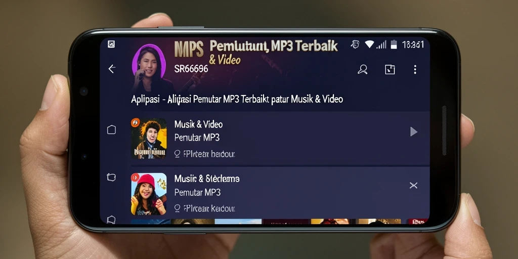 Antarmuka utama SR6666 menampilkan pemutar MP3 dengan fitur lengkap.