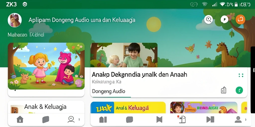 Antarmuka ZK3 yang sederhana dan ramah anak untuk mendengarkan dongeng.