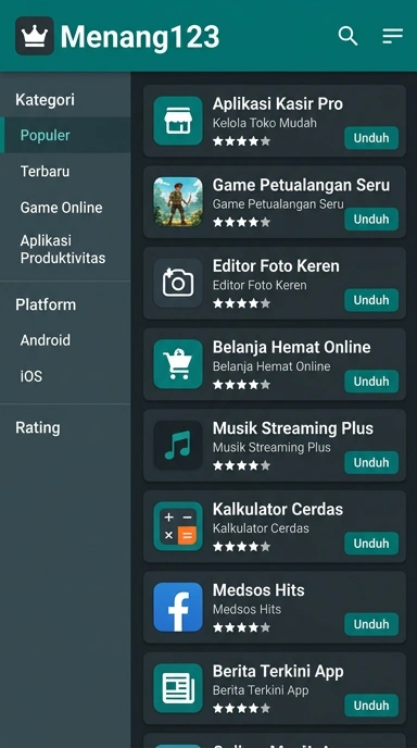 Tampilan katalog aplikasi menang123