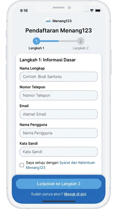 Tampilan halaman daftar menang123
